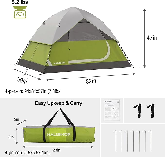 2/4-Person Family Dome Tent with Removable Rain-Fly, Easy Set Up Portable Camping Tent for Backpacking Hiking Backyard Outdoor, Green/Blue/2-person/4-person