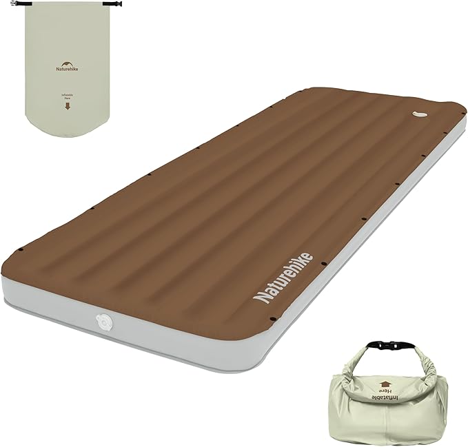 Naturehike Single Camping Mattress, Splicable Sleeping Pad with Air Pump Sack, 3.74" Thick Sleeping Mats with Strong Support for Travel, Car, Tent, Home