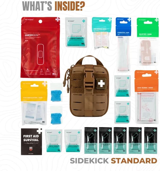 My Medic Sidekick - Camping Hiking and Backpacking First Aid Kit - 70 Items - HSA and FSA Eligible - Small Ifak Great For Travel or Motorcycle - Portable Emergency Kit – Coyote