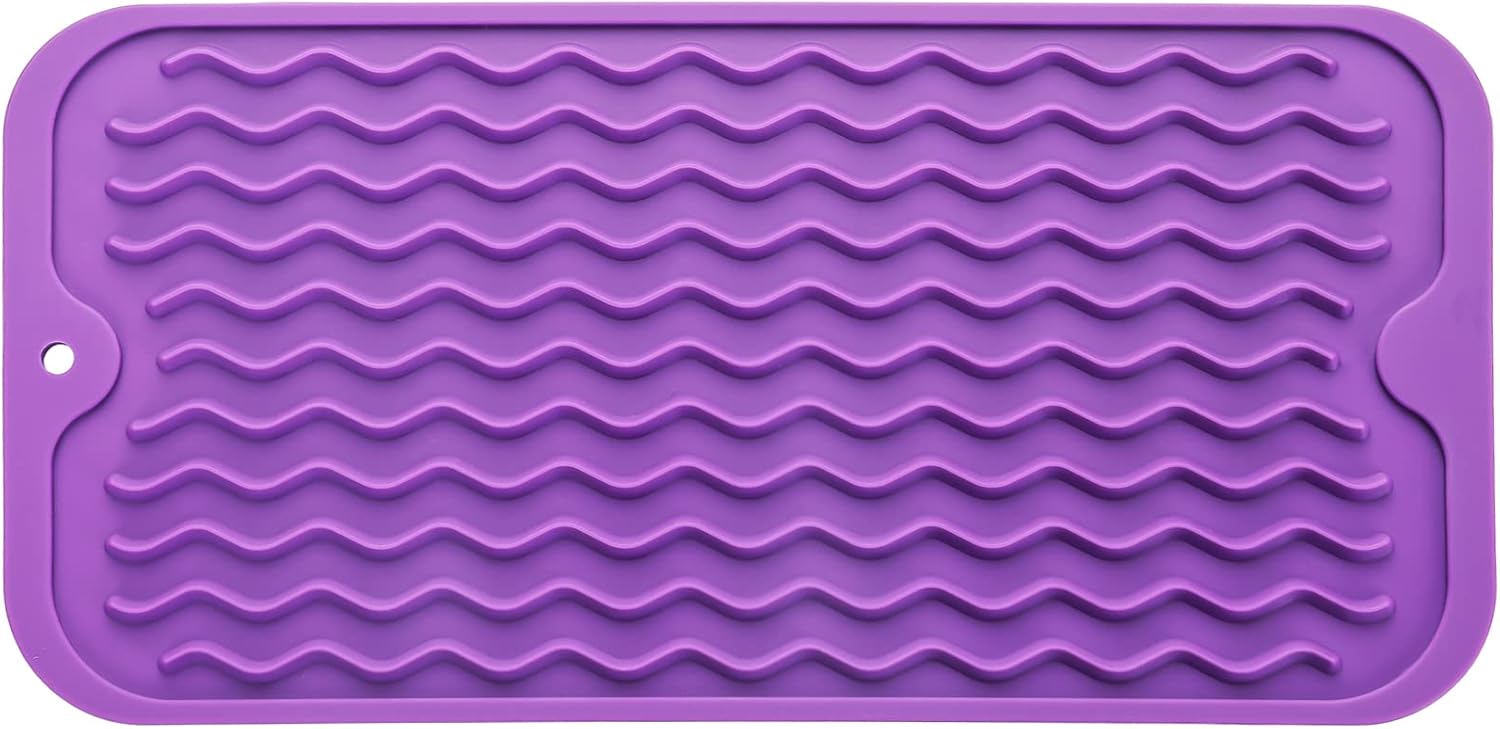 Silicone Dish Drying Mat for Multiple Usage,Easy clean,Eco-friendly,Heat-resistant Silicone Mat for Kitchen Counter or Sink,Refrigerator or Drawer Liner Purple S 12 inches x 6 inches
