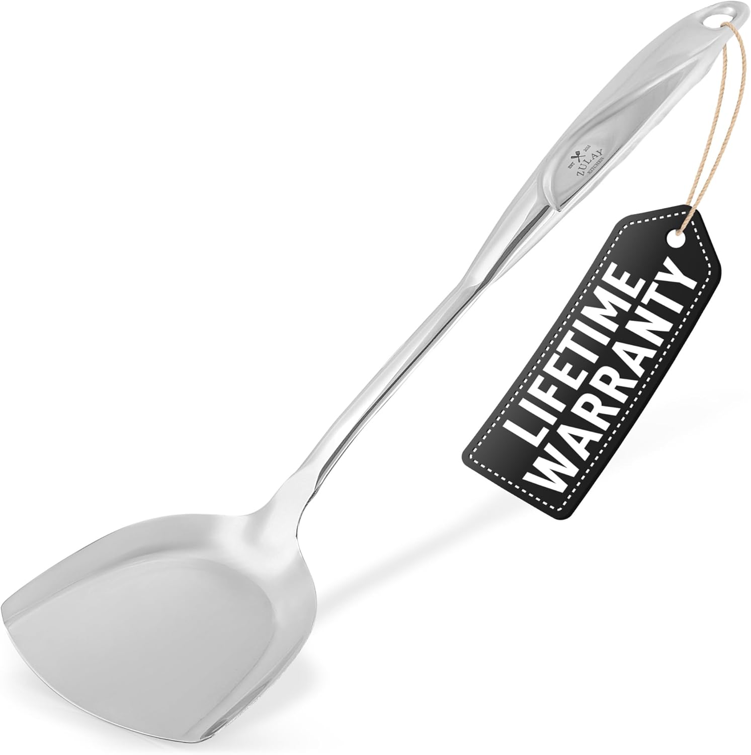 Zulay Kitchen Stainless Steel Metal Wok Spatula - Durable Wok Turner Spatula Shovel - Durable Utensil with Ergonomic, Easy to Use Handle - Easy to Clean, Perfect for at Home Cooks & Chefs - 14.8”