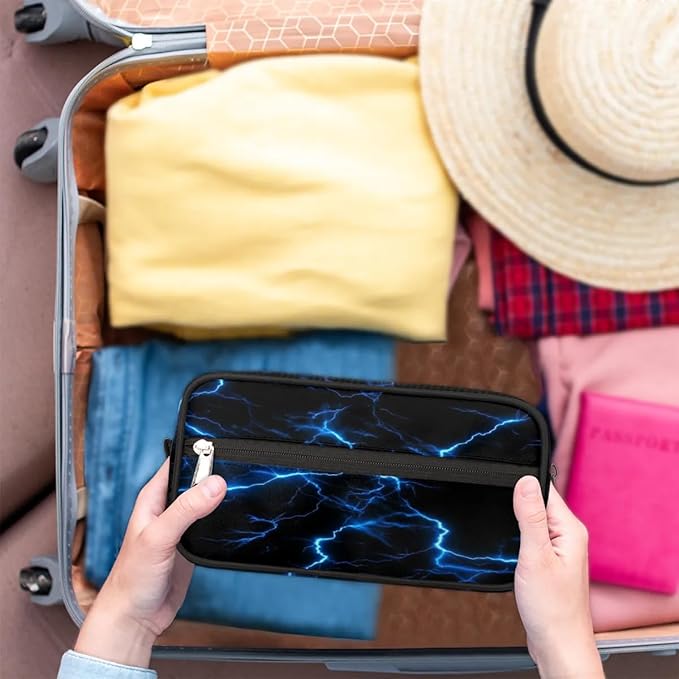 Blue Lightning Bolt Hanging Toiletry Bag,Travel Hygiene Kits for Boys Mens,Waterproof Makeup Carry-on Bags,Cosmetic Bag,TSA Approved Shave Dopp Kit for Toiletries Shower Bathroom Accessories Gifts