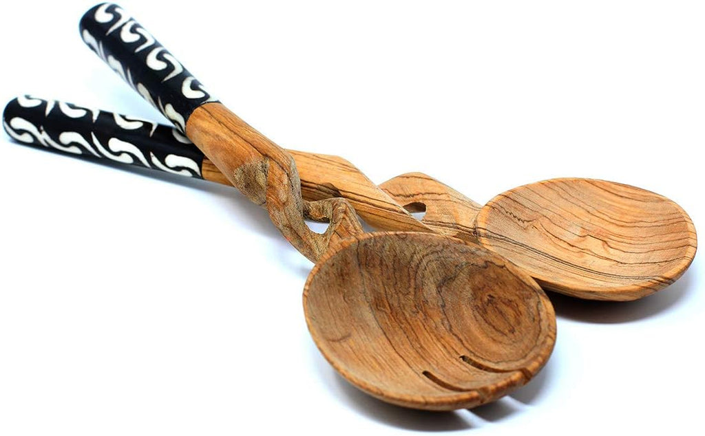 Olive Wood Twisted Salad Serving Set