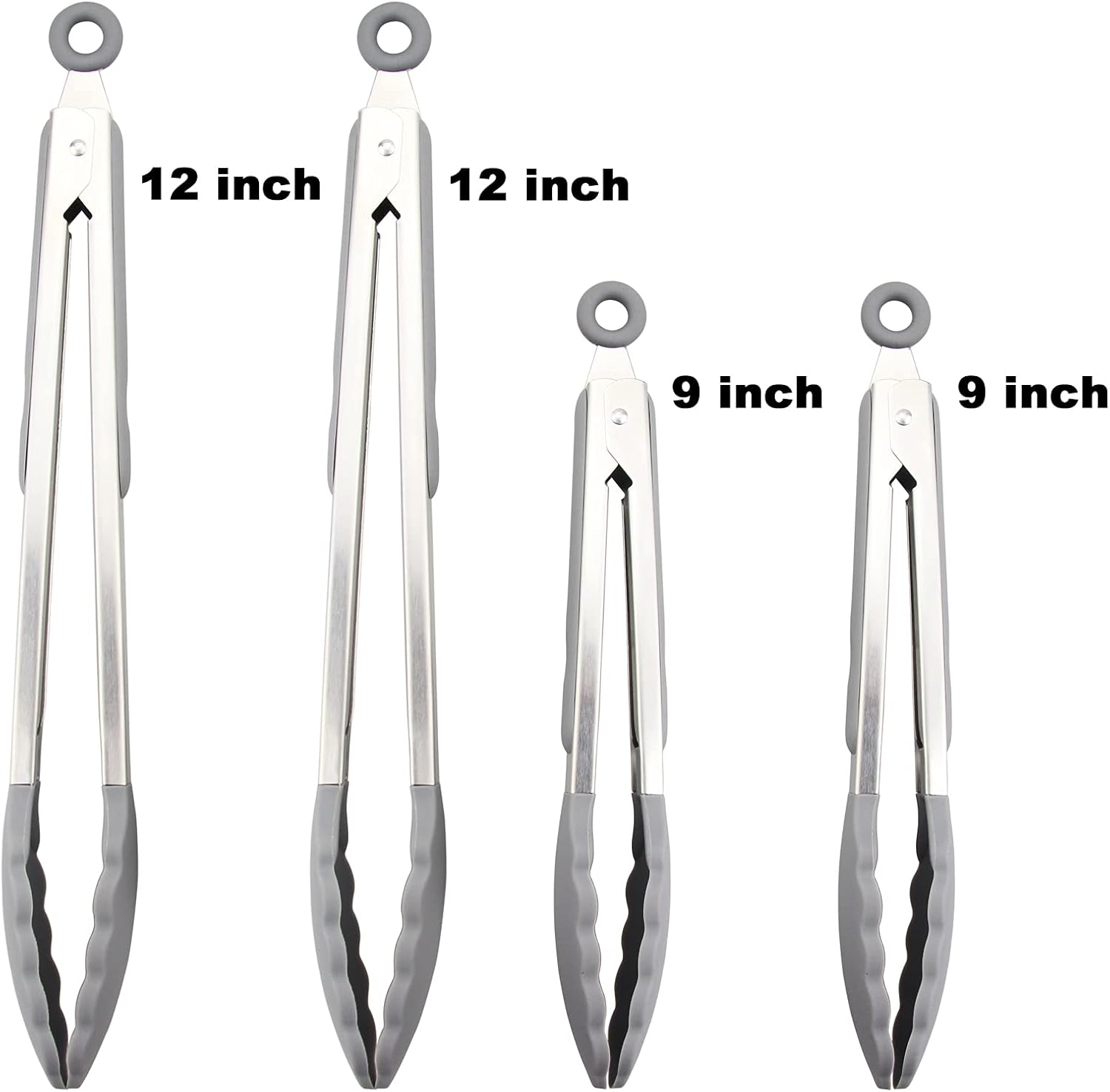 4 Pack Aqua Sky Kitchen Tongs, Premium Silicone BPA Free Non-Stick Stainless Steel BBQ Cooking Grilling Locking Food Tongs, 9-Inch & 12-Inch