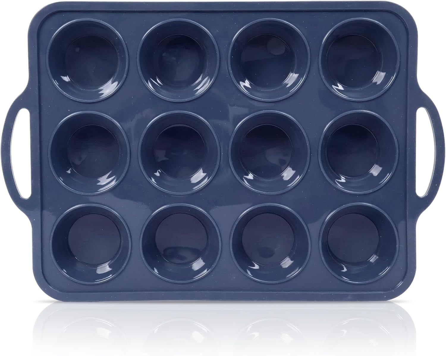 Silicone Muffin Pan with Metal Frame, Non Stick Silicone Cupcake Pan with Handles Regular 12 Cup, BPA Free Silicon Muffin Tin Tray for baking, egg bites, Cupcake Mold Grey