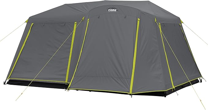 CORE Instant Cabin Tents | 6 Person / 9 Person / 10 Person / 12 Person Family Cabin Multi Room Pop Up Tents Car Camping | Included Storage Pockets for Camping Accessories