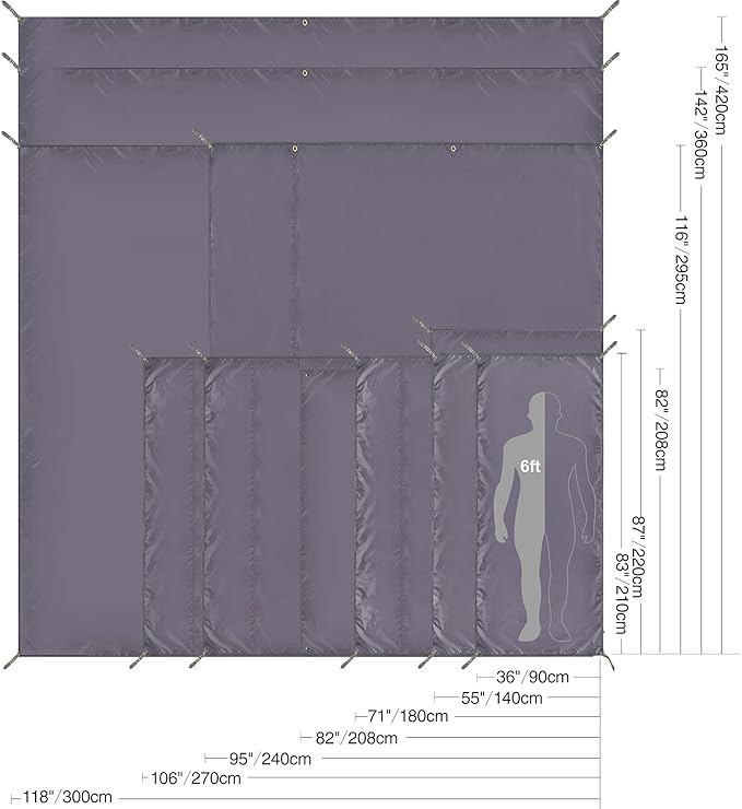 REDCAMP Waterproof Camping Tarp, 4 in 1 Multifunctional Tent Footprint for Camping, Hiking, Backpacking, Lightweight and Compact (150" X138")