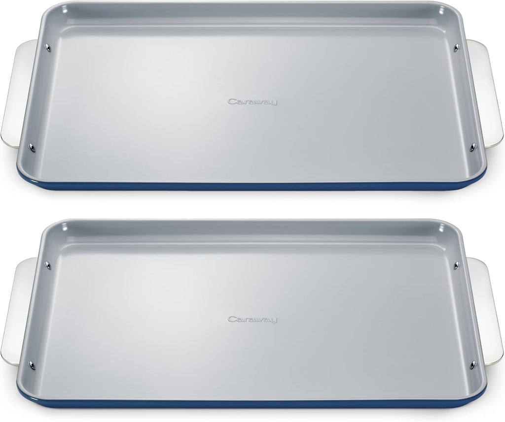 Caraway Non-Stick Ceramic Large Baking Sheet Duo - Naturally Slick Ceramic Coating - Non-Toxic, PTFE & PFOA Free - Perfect for Baking, Roasting, and More - Large (18" x 13") - Navy