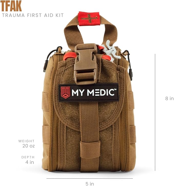MY MEDIC TFAK Trauma First Aid Kit - Emergency Medical Rescue Gear Bag & Tactical Survival Supplies for Hunting, Hiking, Camping, The Gun Range or Car - Coyote