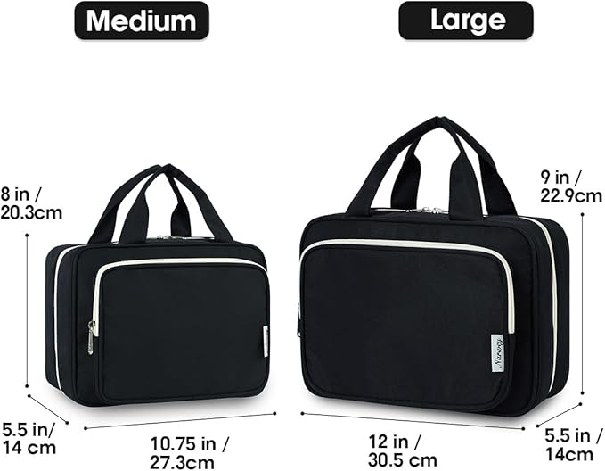 Travel Toiletry Bag for Women Large Hanging Makeup Bag Organizer Toiletries Bag for Full Size Essentials Accessories Cosmetics (Black (Large))