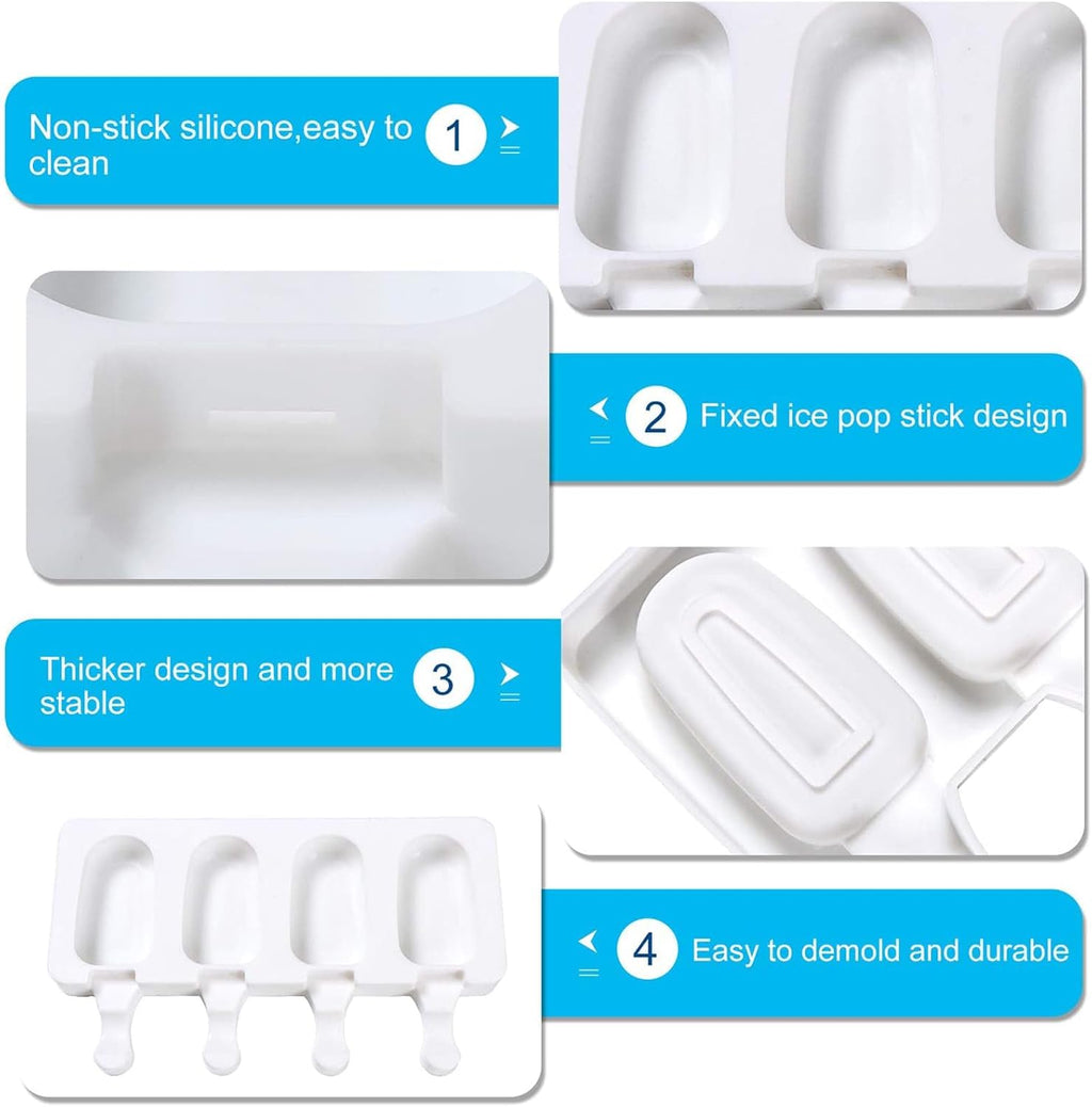 2 Small Mini Popsicles Molds, Cakesicle Molds Silicone Cake Pop Mold 4 Cavities With 100 Wooden Sticks & 100 Parcel Bags DIY Ice Cream Mold