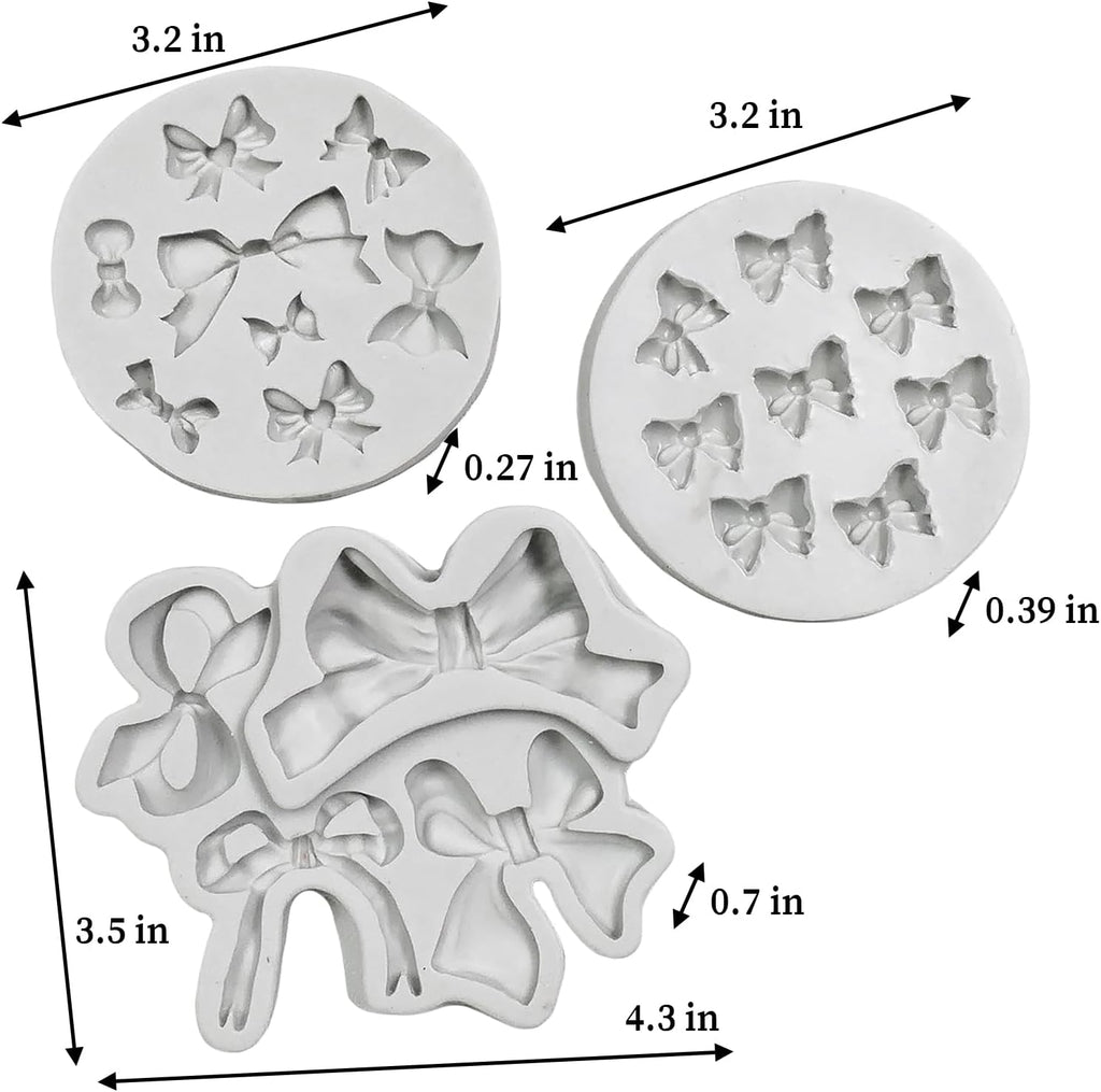 3PCS Bow Silicone Molds, Cute Bow Chocolate Molds Fondant Molds, Handmade Candy Gummy Jello Cupcake Topper Mold, Polymer Clay Soap Resin Plaster Art Craft Mould Birthday Party Wedding Cake Decorating