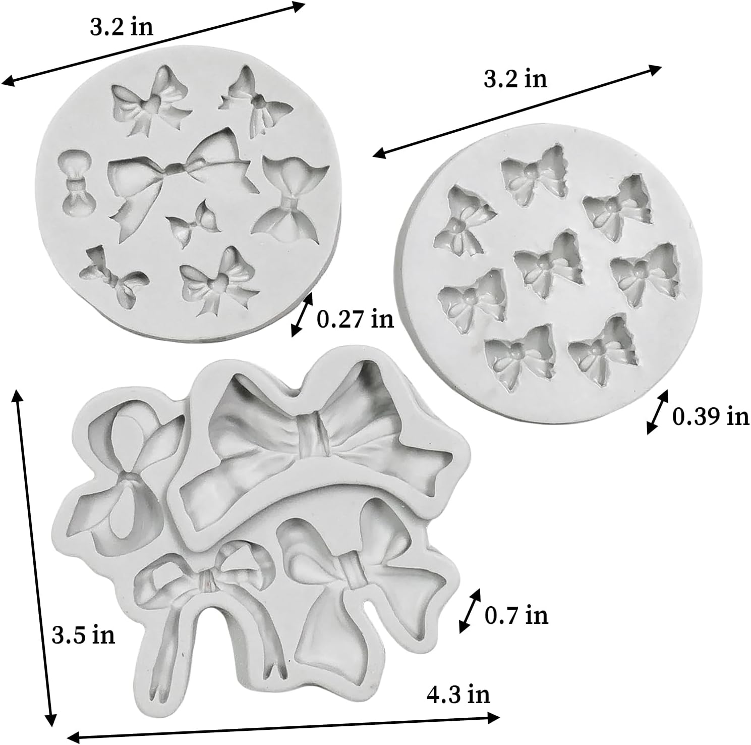 3PCS Bow Silicone Molds, Cute Bow Chocolate Molds Fondant Molds, Handmade Candy Gummy Jello Cupcake Topper Mold, Polymer Clay Soap Resin Plaster Art Craft Mould Birthday Party Wedding Cake Decorating