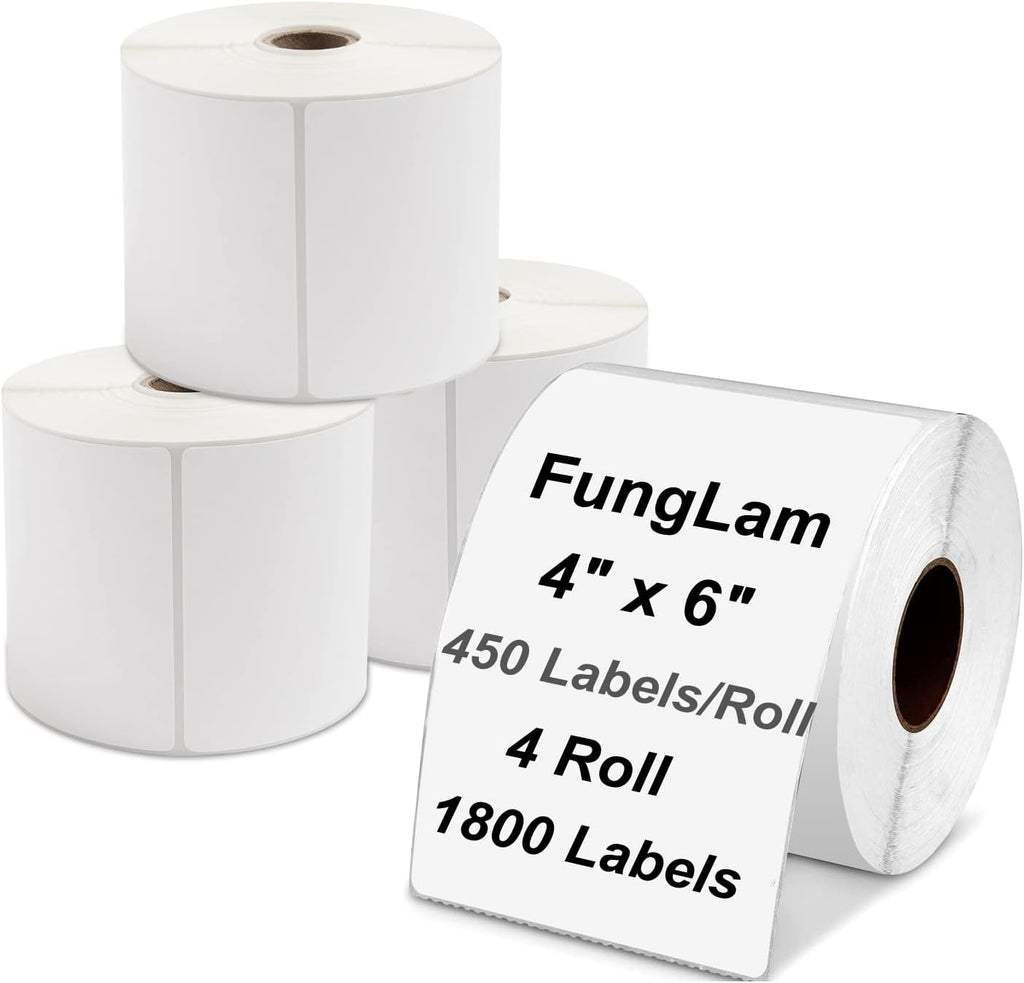 FungLam 4"x6" Thermal Mailing Labels - 450 Labels/Roll (4 Rolls), Compatible with JADENS, Munbyn, Rollo, iDPRT Printers