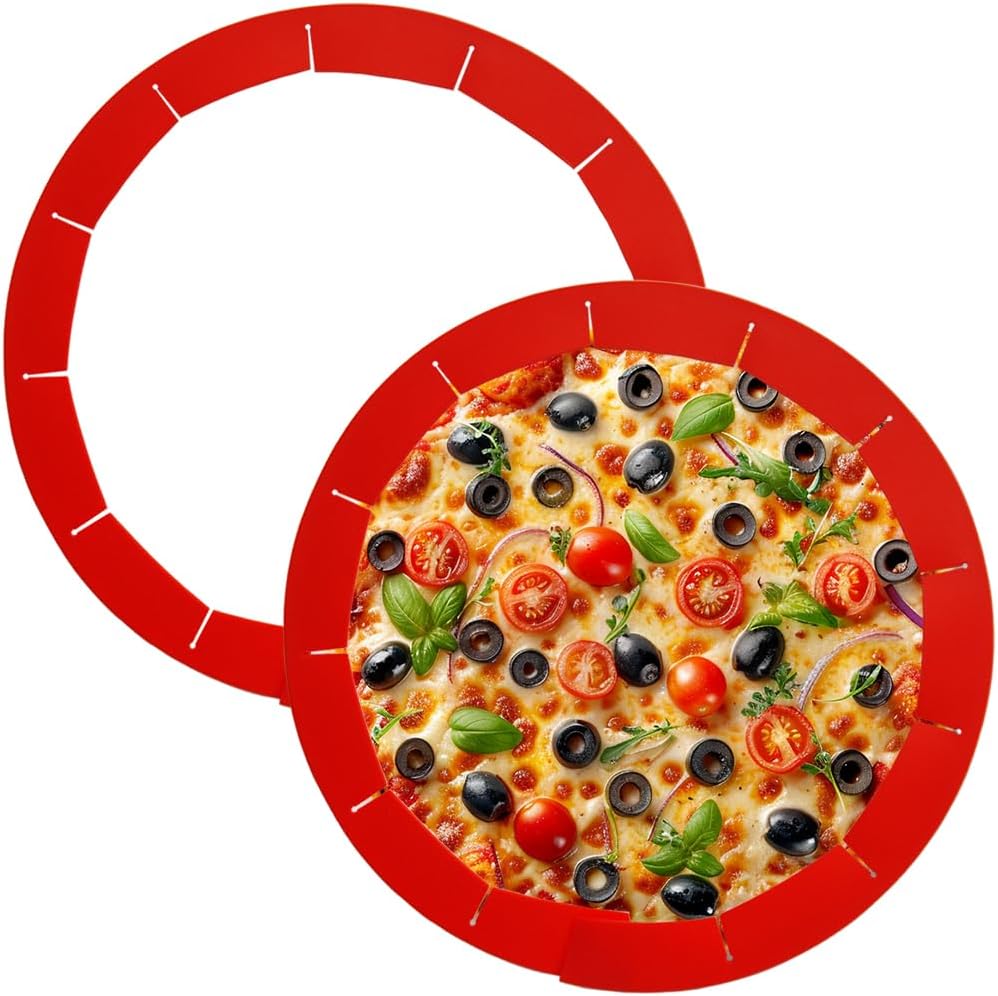 Adjustable Pie Crust Shields Baking Protectors, Silicone Cover Ring Fits 8-11.4 Inch Pies, Baking Pie Pizza Crust Shield Protector Cover for Edges (Red-2pcs)