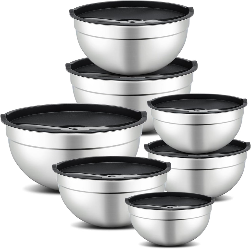 7 Piece Mixing Bowl Set, Mixing Bowls with Lid, Stainless Steel Mixing Bowls for Baking, Size 0.7, 1.1, 1.5, 2.1, 3.5, 4, 4.5QT, Baking Bowl for Food Preparation, Mixing and Serving Foods