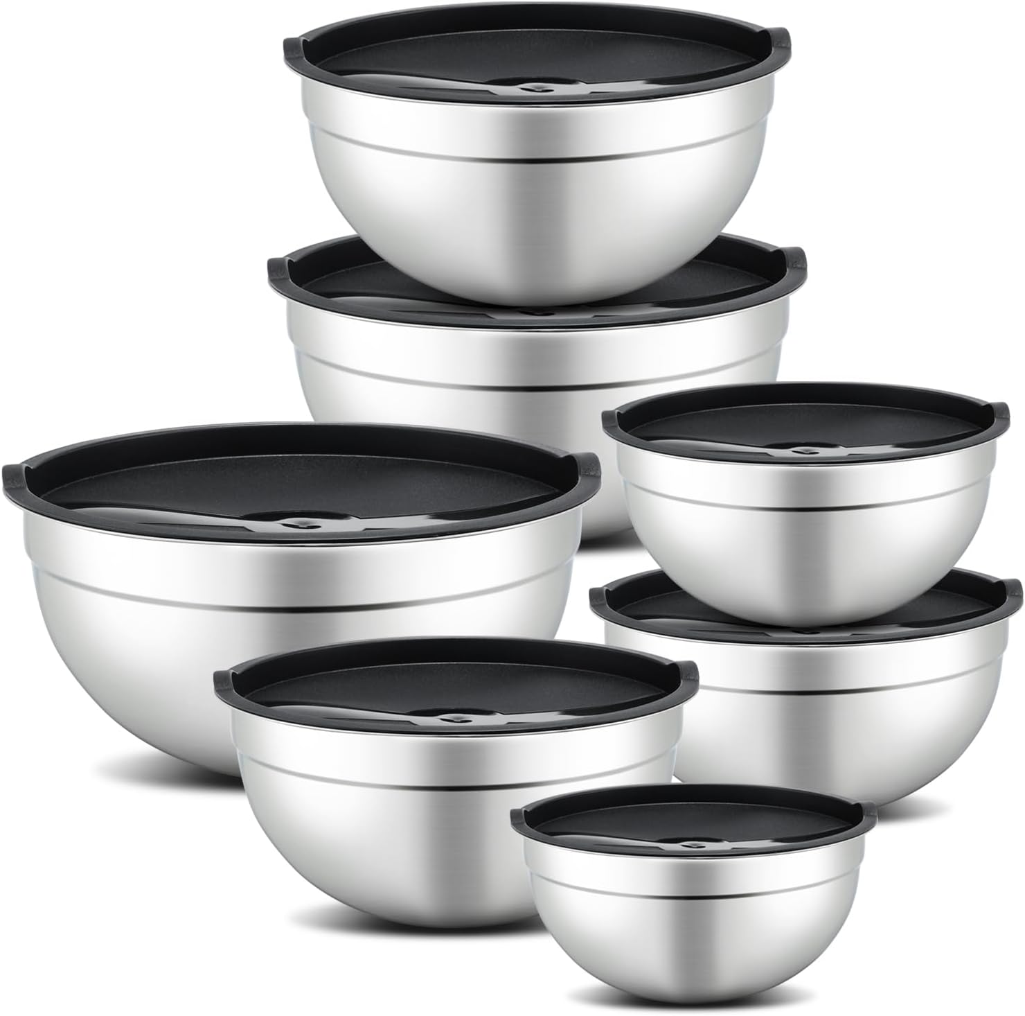 7 Piece Mixing Bowl Set, Mixing Bowls with Lid, Stainless Steel Mixing Bowls for Baking, Size 0.7, 1.1, 1.5, 2.1, 3.5, 4, 4.5QT, Baking Bowl for Food Preparation, Mixing and Serving Foods