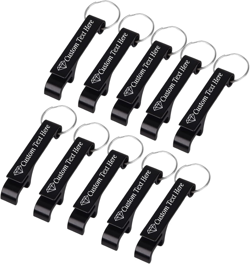 10PCS Personalized Bottle Opener Keychain Bulk Custom Beer Bottle Opener with Logo Text Engraved Wedding Bottle Opener Favors Customized Gifts for Guests Baby Shower Birthday Party-Black