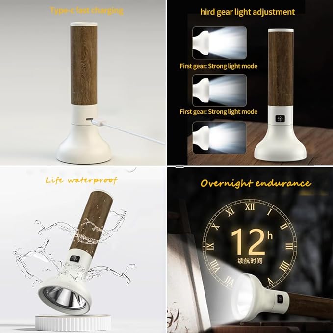 LED Rechargeable Flashlight, New Retro Torch Outdoor Lighting,500 Lumens 3-Speed Mode Spotlight.