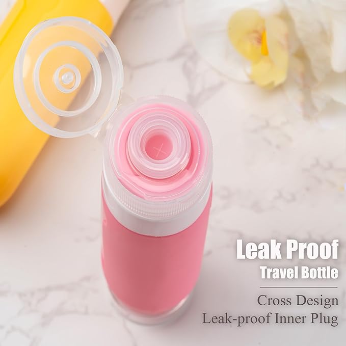 16pack Travel Bottles for Toiletries, TSA Approved LeakProof Squeezable Silicone Toiletry Containers for Shampoo, Conditioner, 3oz Portable Refillable Travel Size Liquid Containers (16Pcs/Warm Color）