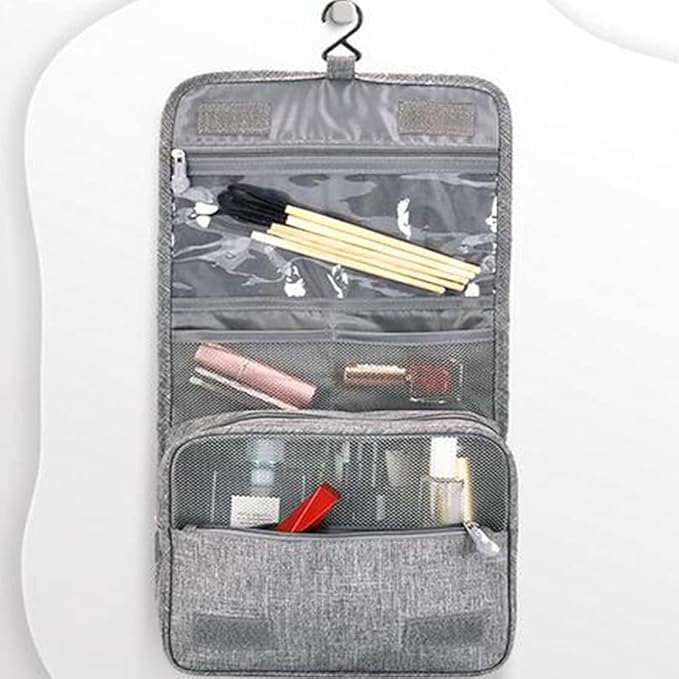 Travel Makeup Bag Water-resistant Toiletry Cosmetic Bag, Hanging Travel Toiletry Bag for Men Women and Girls, Multifunction Cosmetic Bag for Accessories, Shampoo, Toiletries，Gray