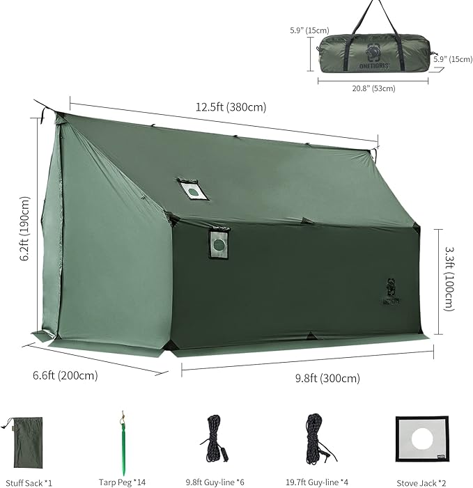 OneTigris TEGIMEN Hammock Hot Tent with Stove Jack - Spacious, Versatile Wall Tent with Snow Skirt - 3000mm Waterproof