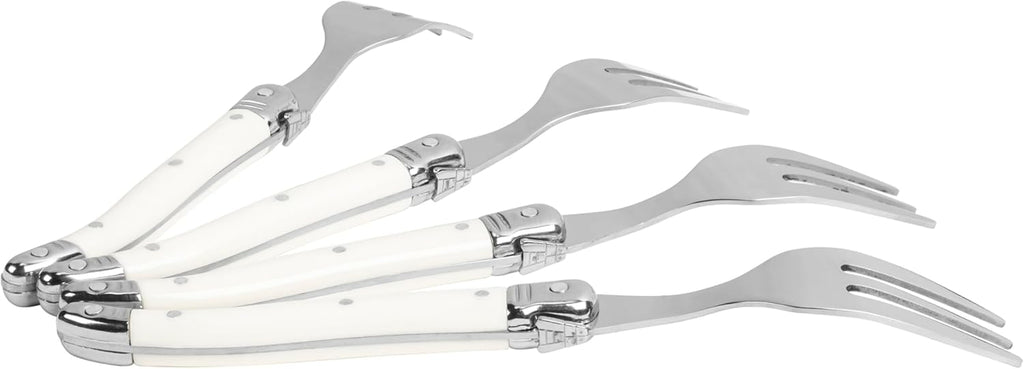 French Home Laguiole 4-Piece Cake Forks Set – Sophisticated Stainless Steel Forks with Ivory-Colored Handles – Laguiole Flatware Set for Cake, Fruit, or Appetizers (6.75")