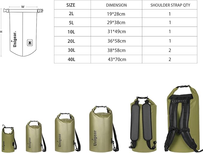 Unigear Dry Bag Waterproof, 2L/5L/10L/20L/30L/40L Floating and Lightweight Bags for Kayaking, Boating, Fishing, Swimming and Camping with Waterproof Phone Case