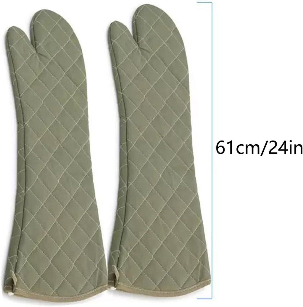 Extra Long 24 Inch Heat Resistant Oven Gloves New Cotton Oven Mitts Kitchen Gloves High Temperature Cooking Tool BBQ Gloves (24" Green, 24 Inch)