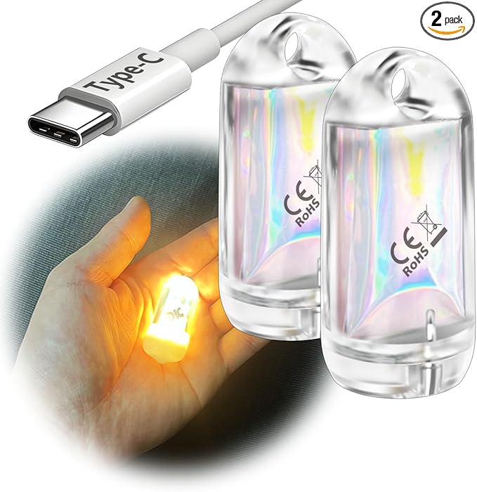 USB Mini LED Lantern, 2 Pack Waterproof EDC Keychain LED Flashlight for Camping, Type-C Rechargeable Battery Small Stick Lamp Puck Dog Collar Torch Light (Warm White+Red)