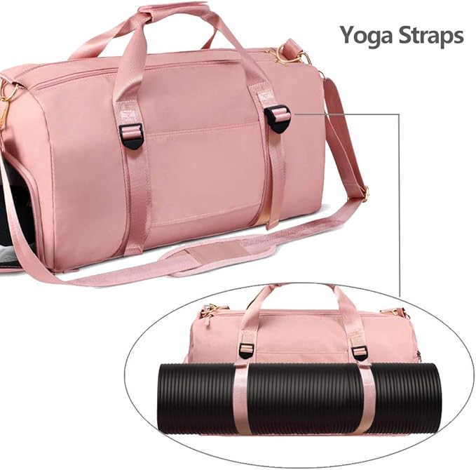 ICEIVY Gym Duffle Bag Dry Wet Separated Gym Bag Sport Duffle Bag Training Handbag Yoga Bag with Extra Drawstring Backpack(Pink-Upgrade) Large