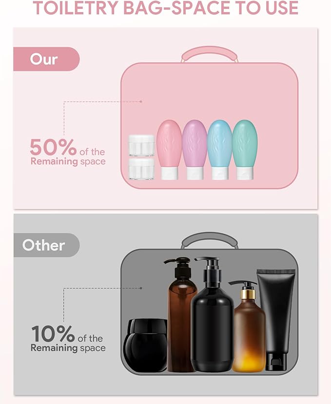 Toiletry bag for women with travel size containers set, hanging toiletry bag for full Size toiletries, Skincare, Shampoo, Makeup Cosmetic Bag Travel Organizer, Water-resistant toiletry bag