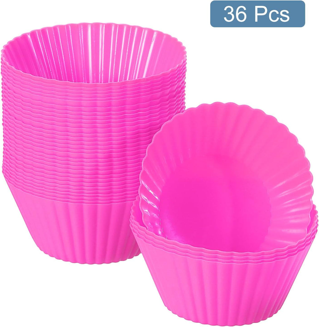 uxcell 36Pcs Silicone Cupcake Liners, Non-Stick Baking Cups, for Cooking Eggs, Baking Muffins and Make a Cake(Rose Red)