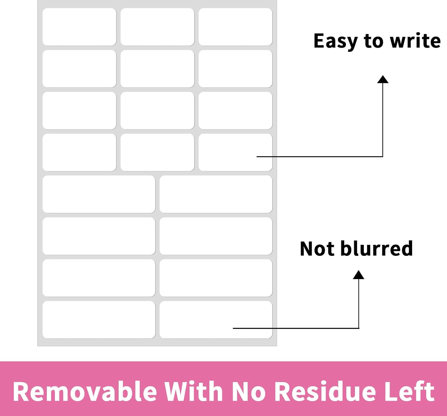STARLIBOO White Removable Labels, Removable Colored Labels Stickers, Self-Adhesive Rectangular Stickers Water/Oil/Tear Resistant for Storage/Classroom/Home (2 Size, 300 Labels)