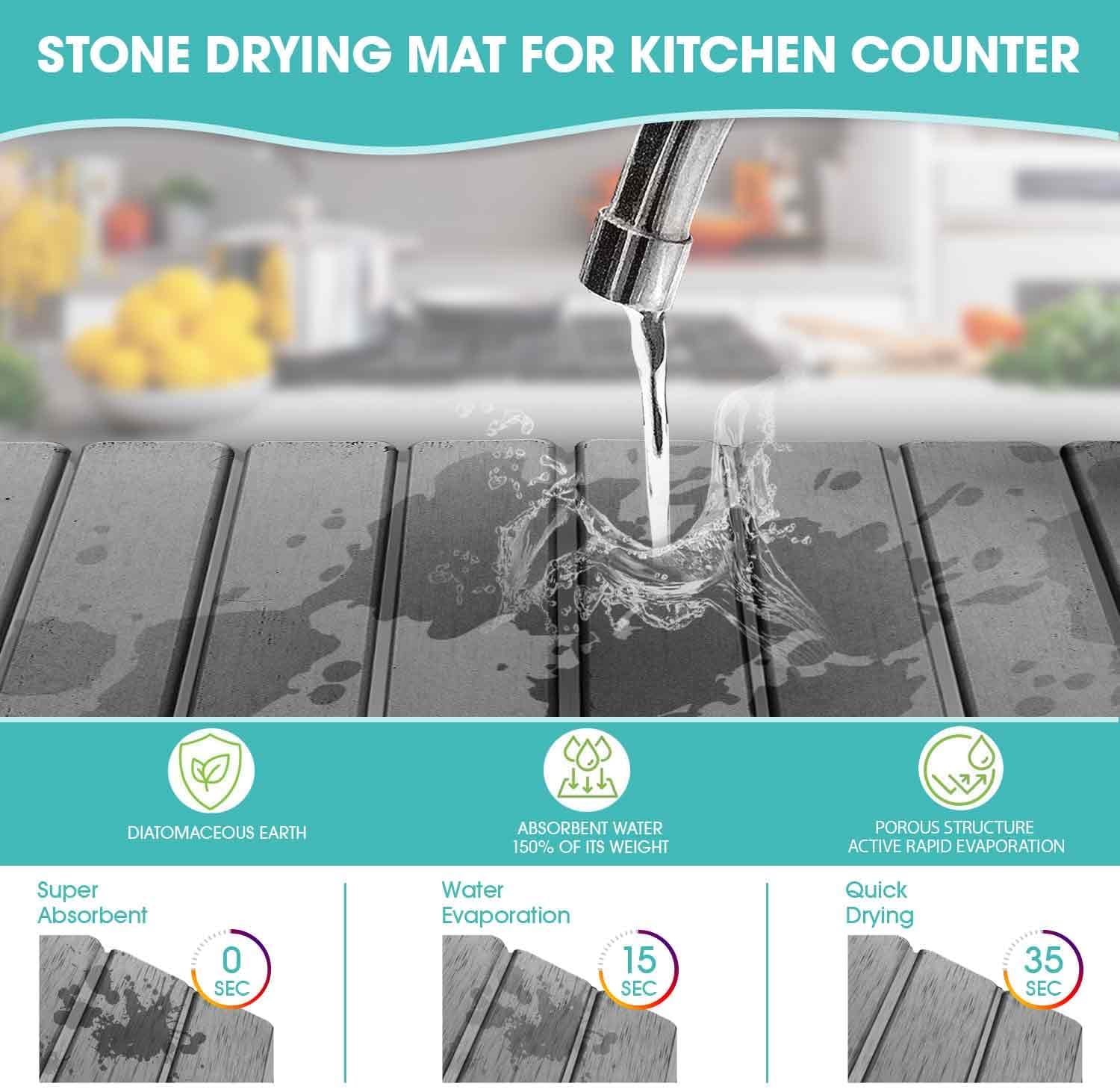 Dish Drying Mat Stone Bath Mat Diatomaceous Earth Stone Drying Mat For Kitchen Counter Sink Bath Mat Quick Dry Non Slip Foldable Dish Drying Rack Mat Small(16"×12" Dark Grey)