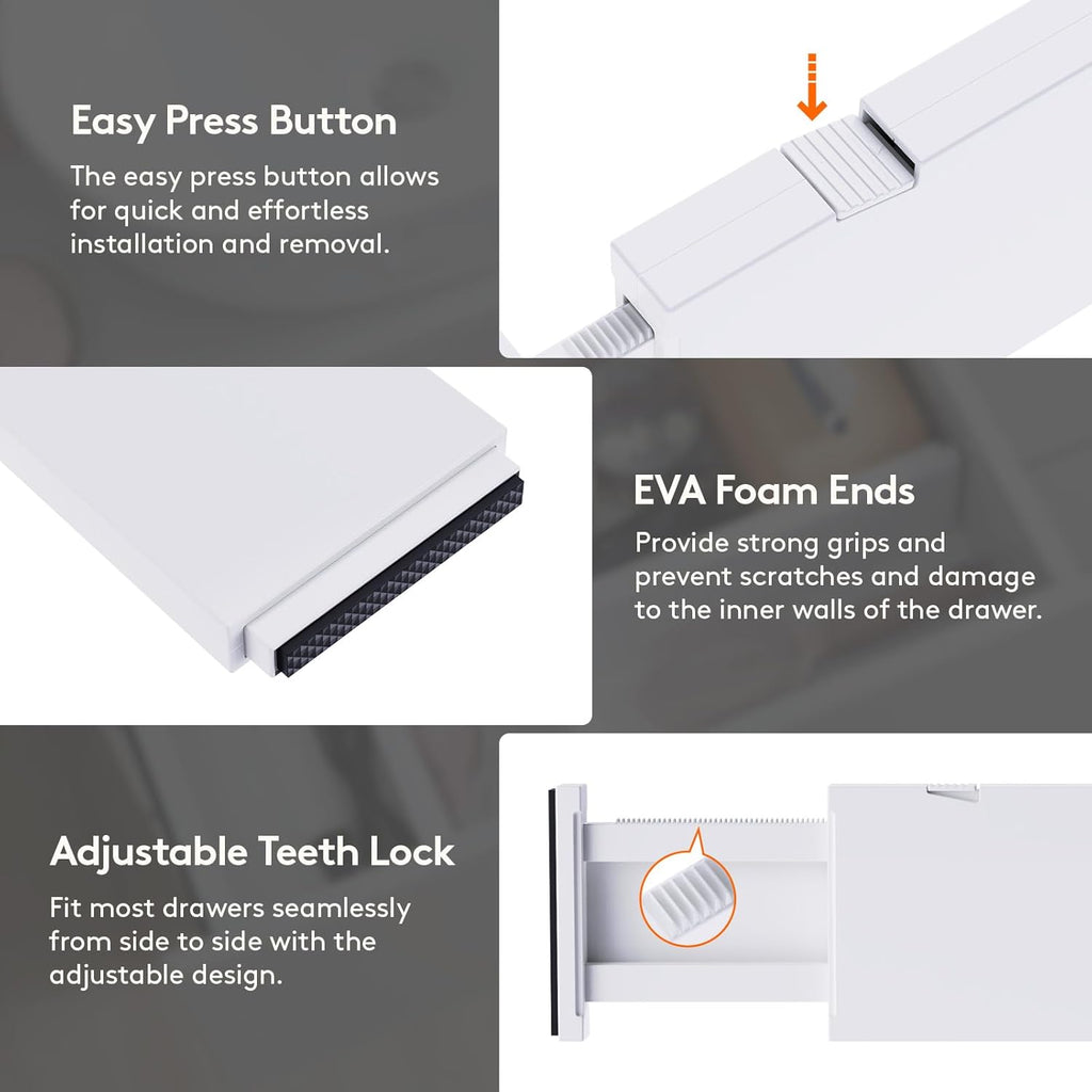 Lifewit 18 Pack Drawer Dividers 4" High, 11-17" Adjustable Drawer Organizers for Clothes, Expandable Dresser Separators in Bedroom/Bathroom/Kitchen/Office Organization and Storage, White