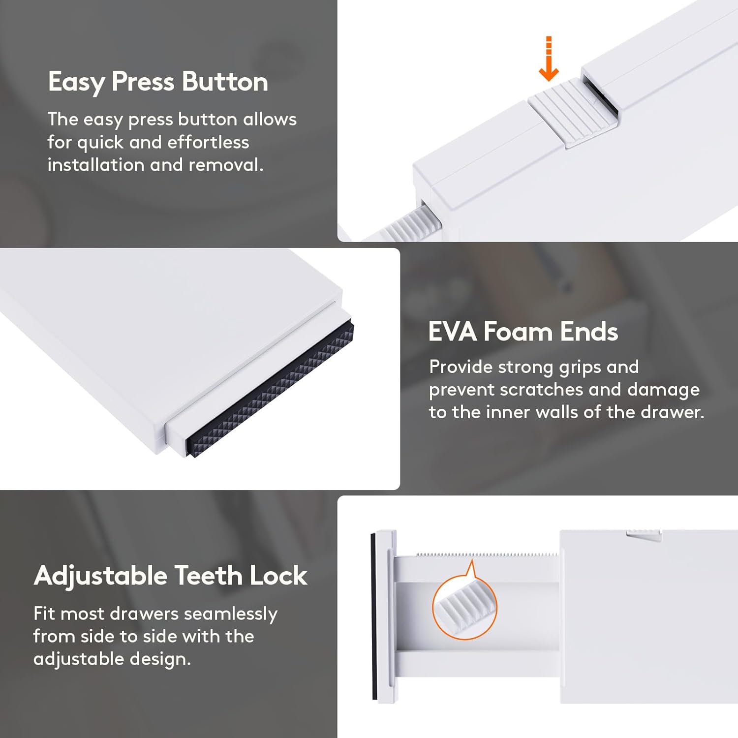 Lifewit 18 Pack Drawer Dividers 4" High, 11-17" Adjustable Drawer Organizers for Clothes, Expandable Dresser Separators in Bedroom/Bathroom/Kitchen/Office Organization and Storage, White