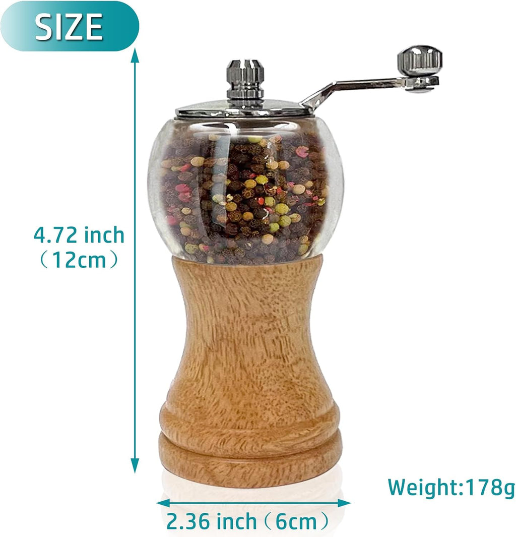 Pepper Mill Set, Classical Hand Shake Wood Pepper Grinder Set & Salt Mill, Wooden & Acrylic,Ceramic Blades Upgrade Metal Handle,Enjoy Fresh Ground Pepper Various Spices (Burlywood 2pcs-5in)