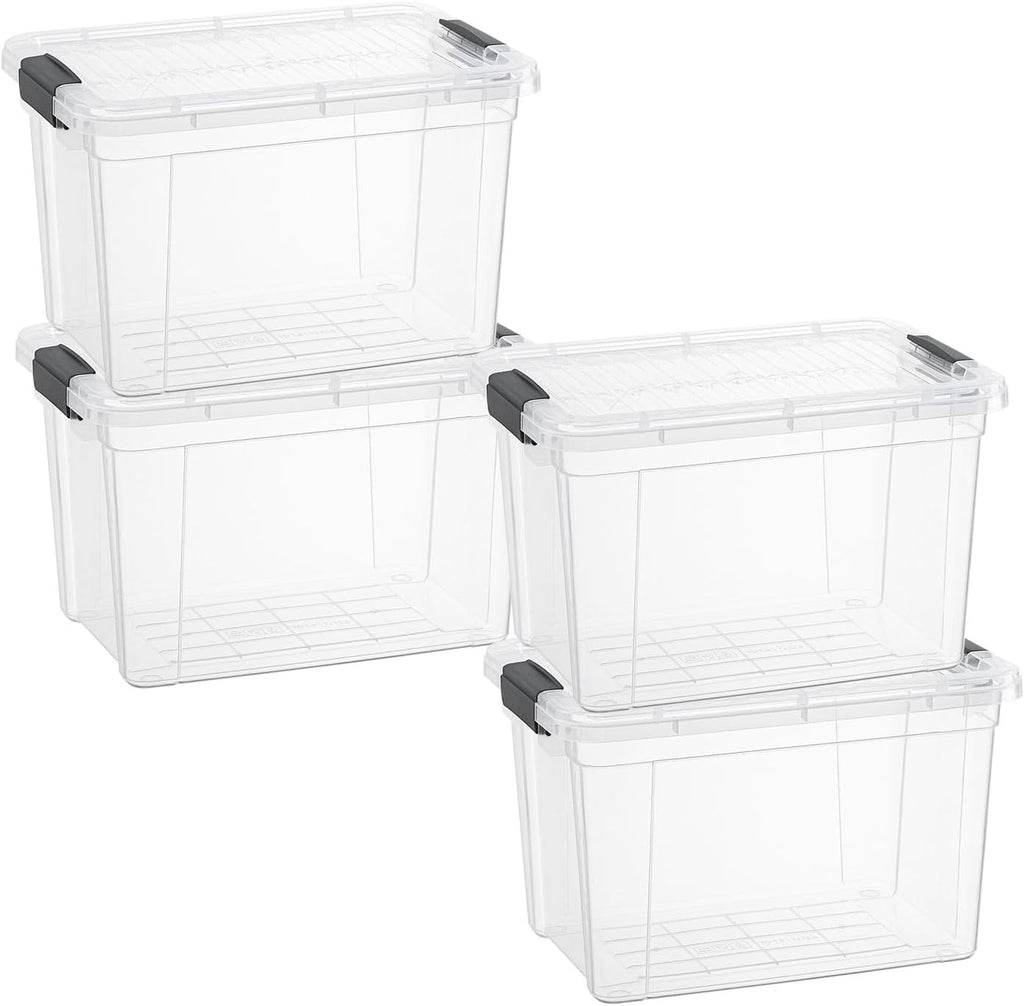 Superio Storage Bins with Lids- 4 Pack, 4.75 Qt Clear Boxes for Organizing, Stackable Plastic Containers- BPA Free, Non-Toxic, Odor Free, Organizer for Home, Office, Dorm
