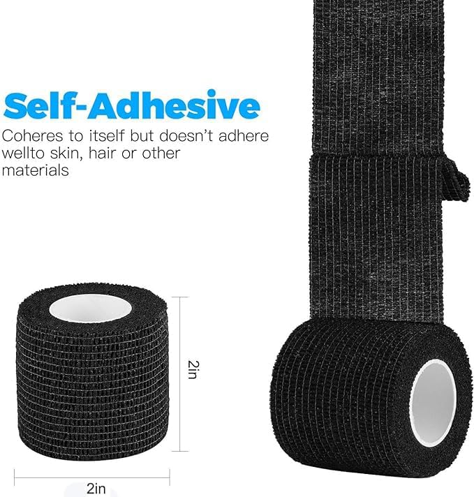 Cohesive Bandage 2” x 5 Yards, 8 Rolls, Self Adherent Wrap Medical Tape, Adhesive Flexible Breathable First Aid Gauze Ideal for Stretch Athletic. for First Aid Medical,Sports Injuries.(Black)