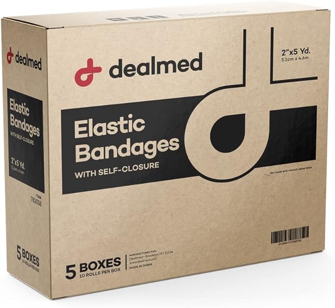 Dealmed 2" Elastic Bandage Wrap with Self-Closure – 50 Elastic Bandages, 5 Yards Stretched Compression Bandage Wrap, Wound Care Product for First Aid Kit and Medical Facilities