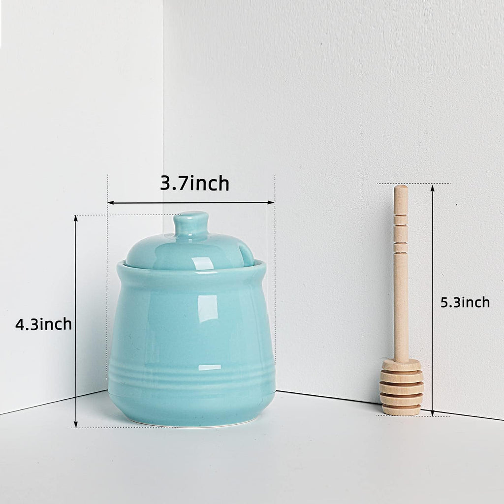 LEETOYI Porcelain Honey Jar with Lid and Honey Dipper,Ceramic Honey pot,12oz (Turquoise)