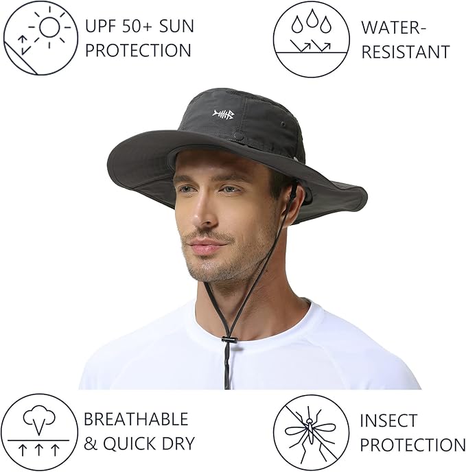 BASSDASH UPF 50+ Mosquito Sun Hat with Hidden Head Net and Neck Flap for Men Women Outdoor Fishing Hiking Camping FH16