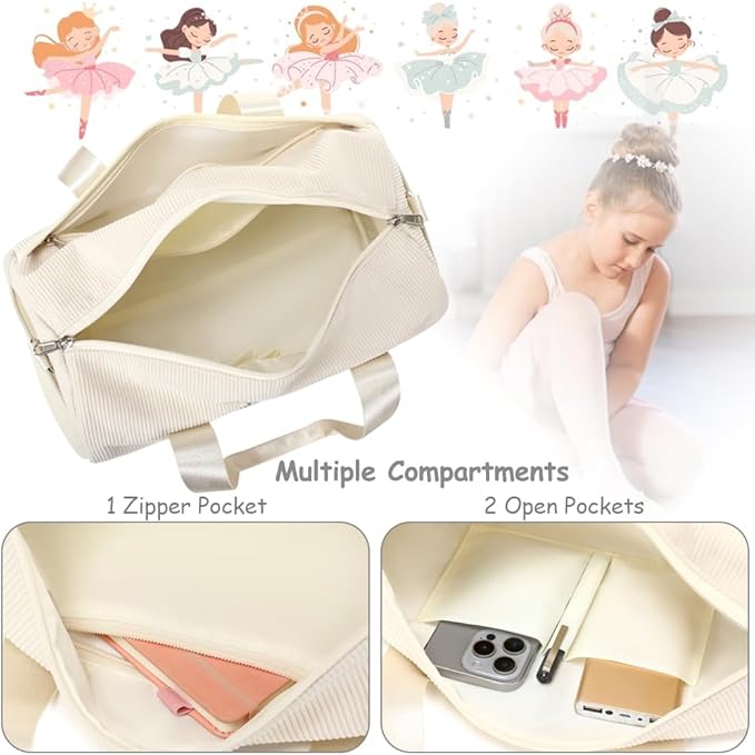 Dance Bag for Girls Dancers Ballet Bag Corduroy Rainbow Sports Duffle Bags for Kids Girls Ballerina Duffle with Shoulder Strap and Waterproof Wet Pocket