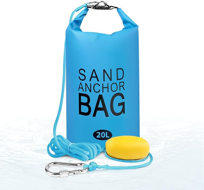 20L Sand Anchor Bag, 2 in 1 Jet Ski Anchor Kit for Float with Adjustable Buoy, Waterproof Dry Bag for Jetski, Kayak, Boat, Water Sports - Blue