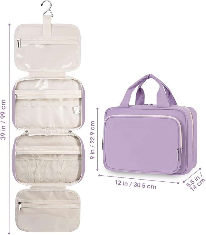 Travel Toiletry Bag for Women Large Hanging Makeup Bag Organizer Toiletries Bag for Full Size Essentials Accessories Cosmetics (Purple (Large))