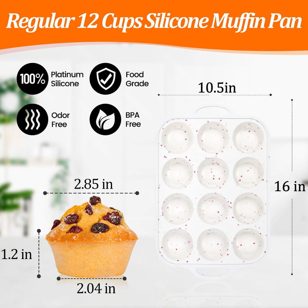 CAKETIME Regular Size Muffin Pan with Metal Reinforced Frame, Silicone Cupcake Pan Easy to Handle Nonstick 12 Cups Silicone Muffin Pans for Baking BPA Free 2 Pack