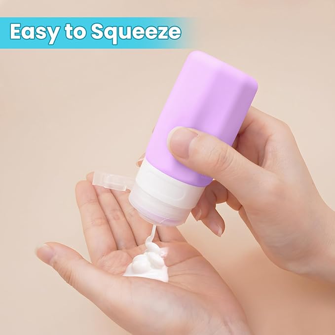 2 oz Travel Bottles, Small Size Containers, TSA Approved Silicone Travel Toiletries Bottles, Shampoo and Conditioner Kit for Women (Cream)