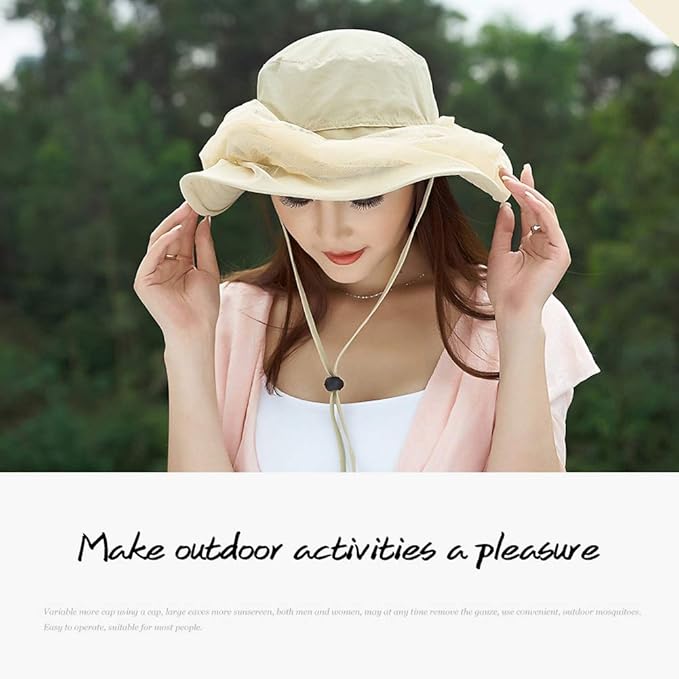 Mosquito Head Net Hat, Safari Sun Hat with Veil Mesh Protection from Insect
