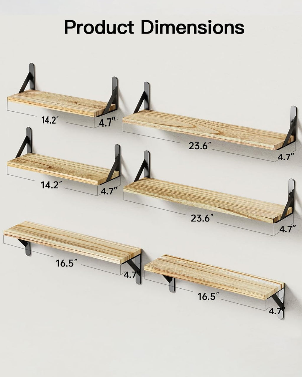 AMADA HOMEFURNISHING Long Wall Shelves, Rustic Farmhouse Style, Wood Floating Shelves for Wall Decor, Bathroom & Bedroom Storage, Living Room Book Shelves, 6pcs